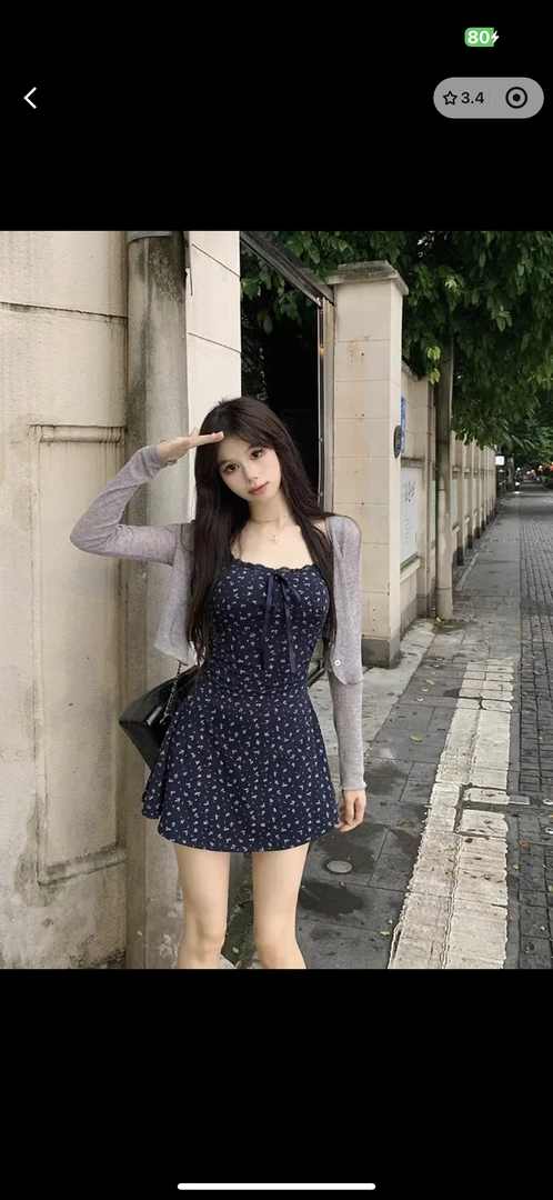 大码显瘦碎花裙两件套