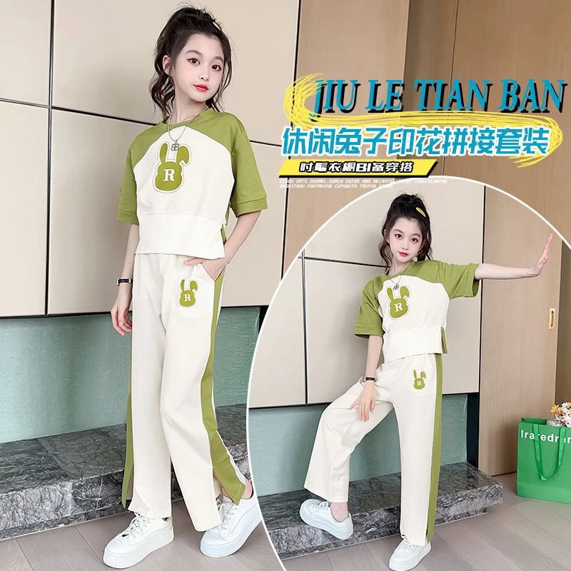 女童夏装休闲套装2025新款时髦洋气儿童衣服中大童短袖运动两件套
