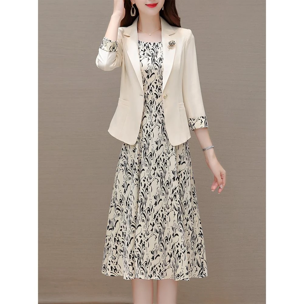 小西装背心两件套初春连衣裙女2025春秋新款气质显瘦套装碎花裙子