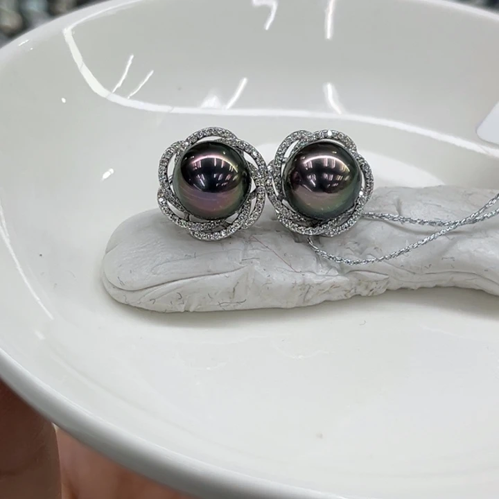 银S925镶嵌耳饰海水珍珠9-10mm158号