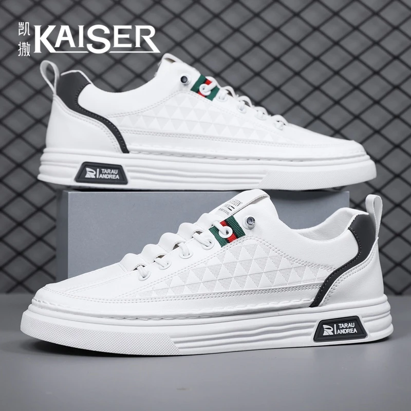 凯撒官方正版男鞋冬季一脚蹬休闲小白皮鞋子男款轻便运动男士白鞋