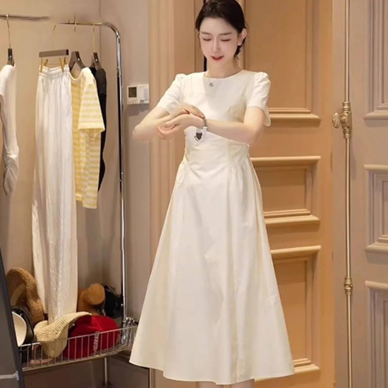 【有里布】短袖连衣裙夏2025新款小个子气质收腰显瘦修身长裙D1318