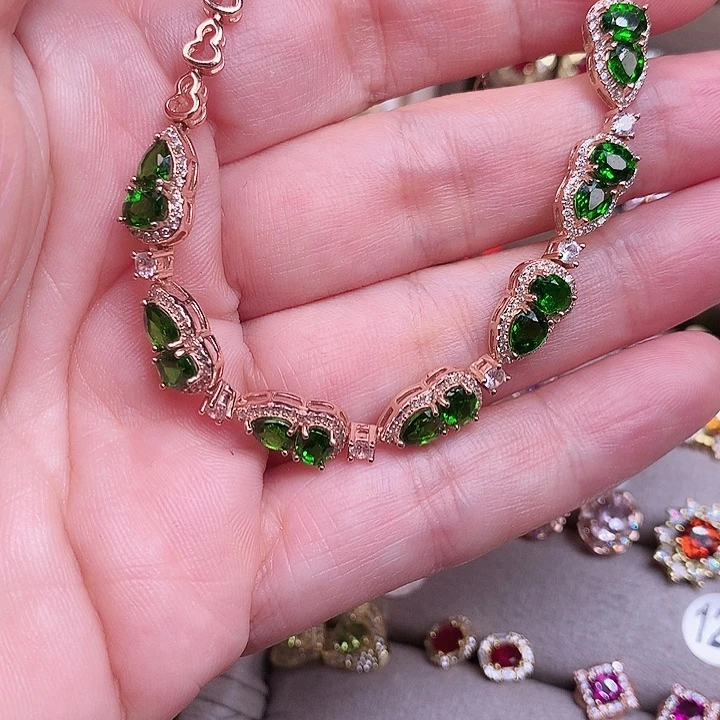 透辉石银S925镶嵌手链