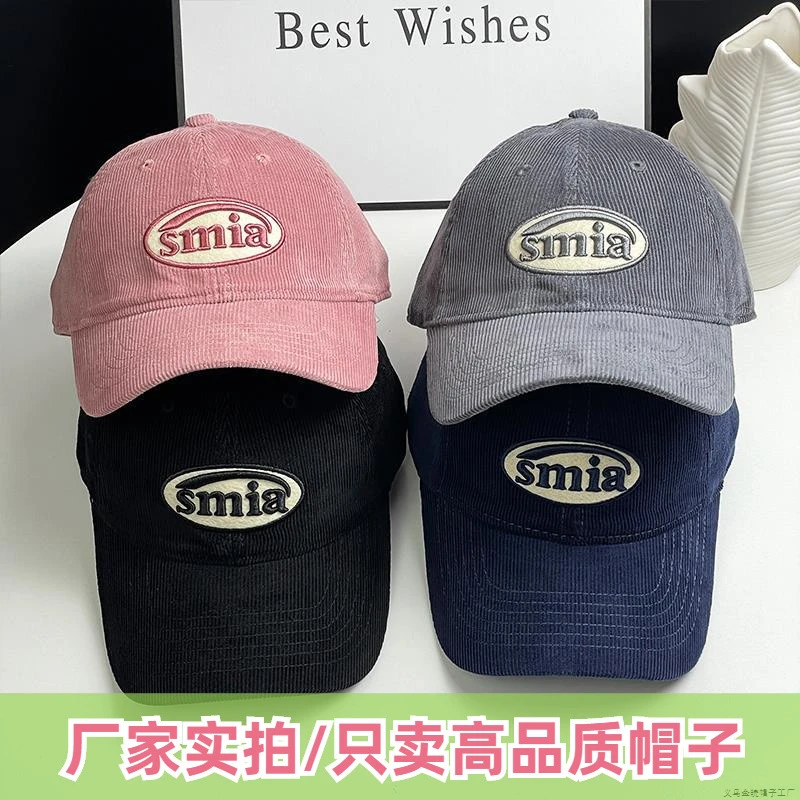 韩版棒球帽子女秋冬新款字母灯芯绒软顶鸭舌帽可改