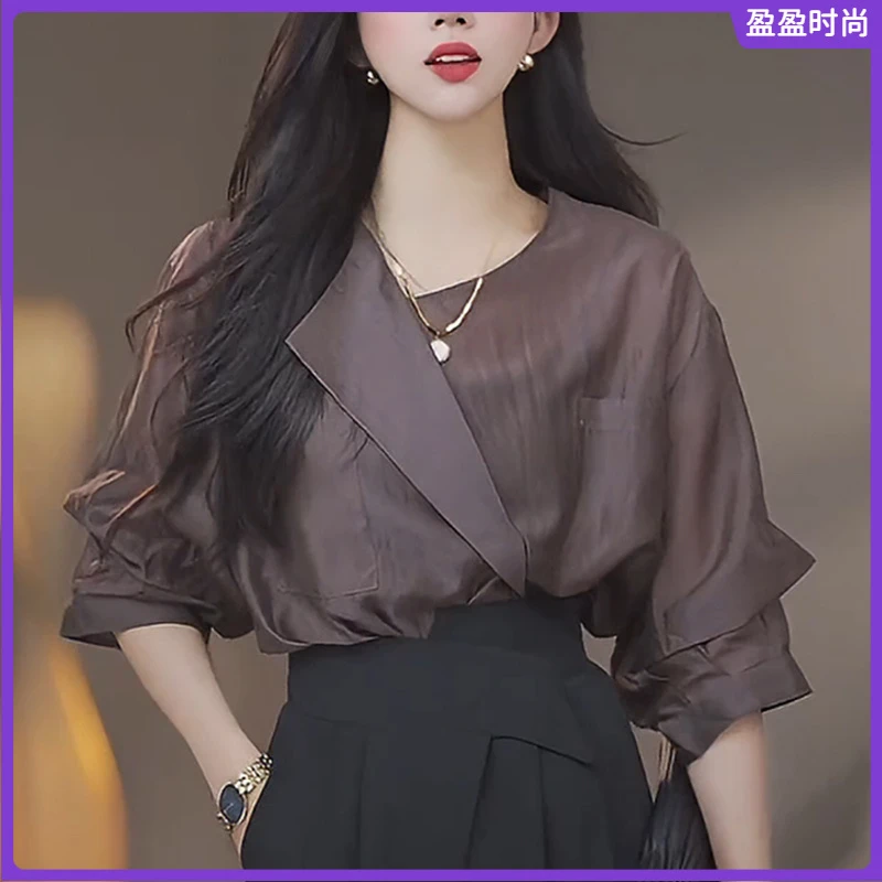 l法式时尚衬衫女夏季2025宽松大码显瘦独特别致小衫设计感上衣I