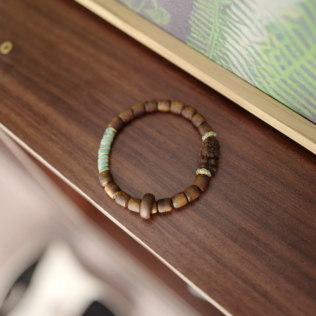 沉香【瑞萦】奇楠沉香桶珠跑环财财单圈手串 三 XK20321