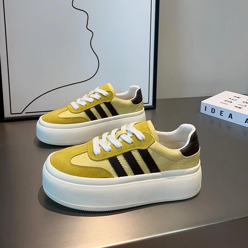 女士欧货爆款真皮德训鞋女2025春夏季新款百搭厚底休闲运动板鞋女