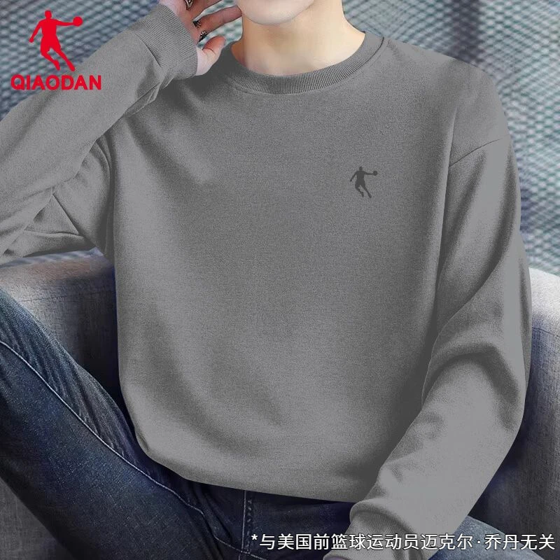 乔丹卫衣男2024秋冬季新款男士黑色圆领长袖宽松针织上衣套头衫男