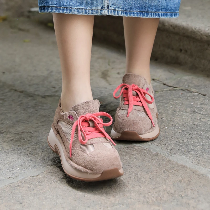 福利牛皮单鞋2025春夏新款撞色网眼单鞋女德训鞋厚底阿甘鞋