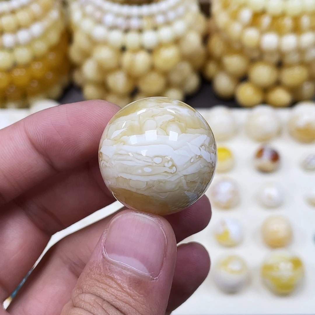 未镶嵌蜜蜡珠宝奇石27.8mm瓷白虎皮蜡｜打孔不予退货·圆珠
