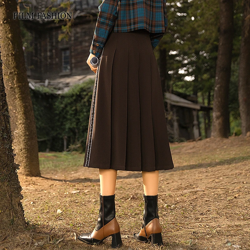 【芊芊专属】春季新款高腰织带半身裙女压褶半裙FEEQ134593