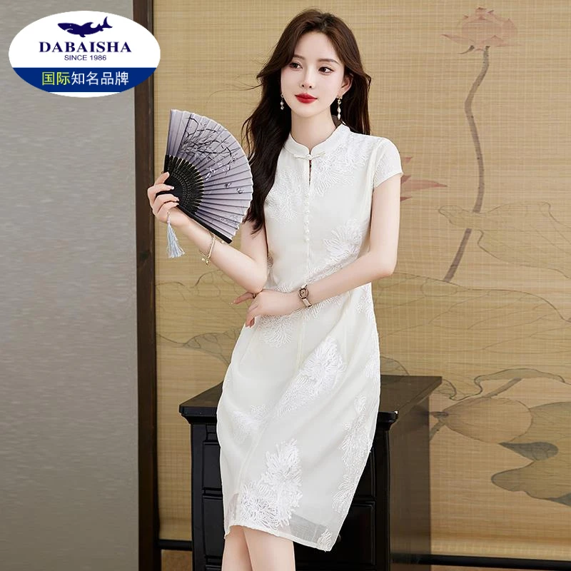 新中式国风夏季新款收腰显瘦改良旗袍蕾丝连衣裙高级感小个子