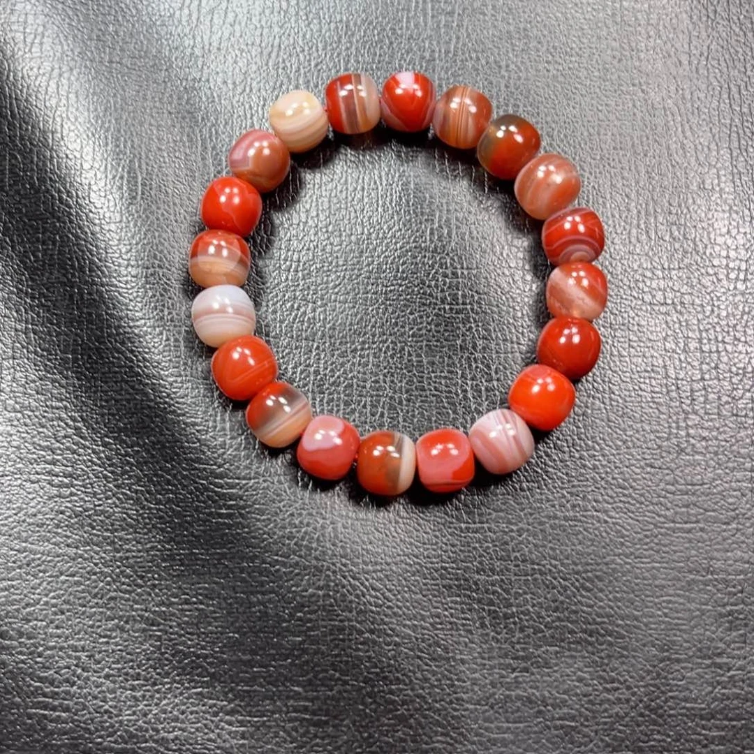 南红玛瑙未镶嵌手串老型单圈卡11红白蚕丝