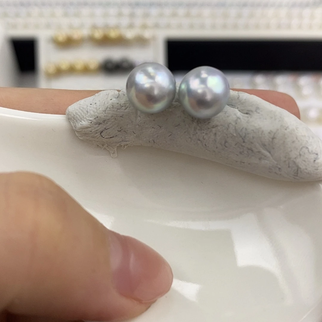 银S925镶嵌海水珍珠耳饰8-9mm真多麻素钉