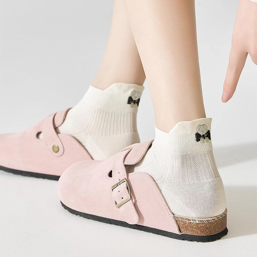 白色袜子女短袜夏季薄款提耳春夏可爱小熊网眼透气吸汗百搭袜