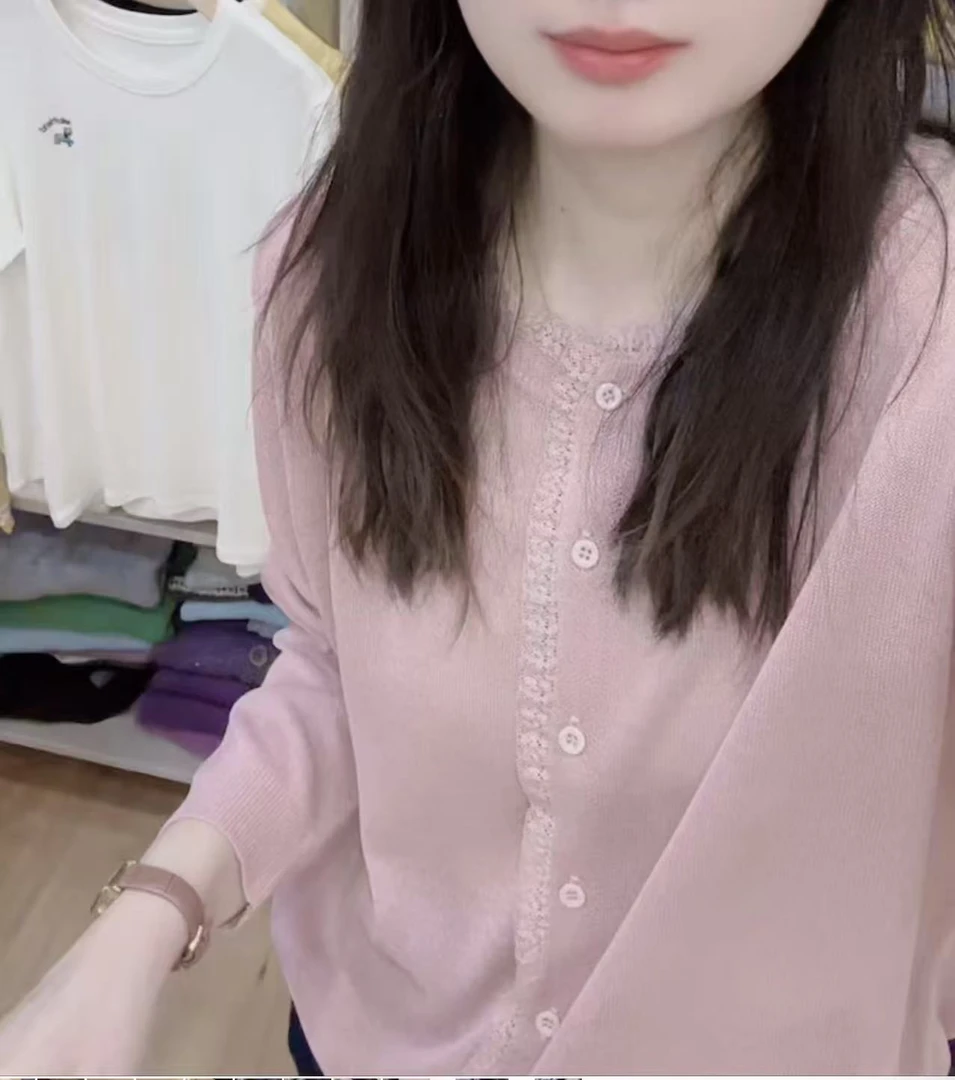 七言家巨好看！夏季ins穿搭粉紫法式蕾丝可防晒开衫8