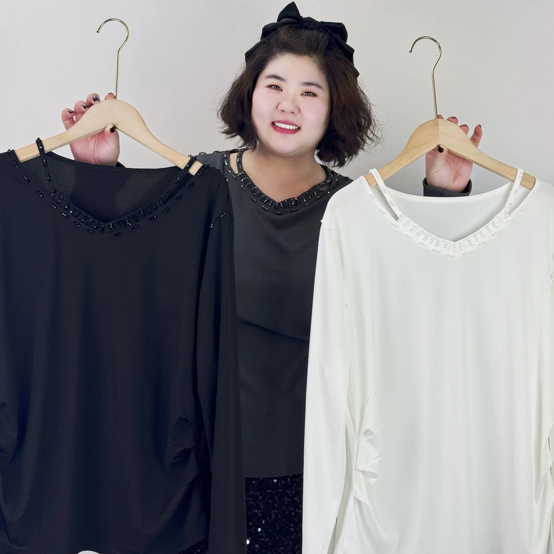 【FXN】亮钻式V领修身打底衫