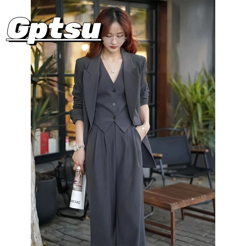 GPTSu春秋季宽松西装外套女职业显瘦百搭正装西装套装马甲三件套