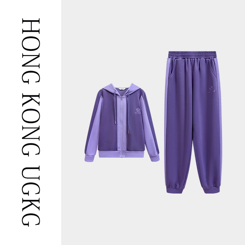 香港UG&KG 紫色轻奢连帽上衣女春秋新款裤子两件套73251ZH003-1