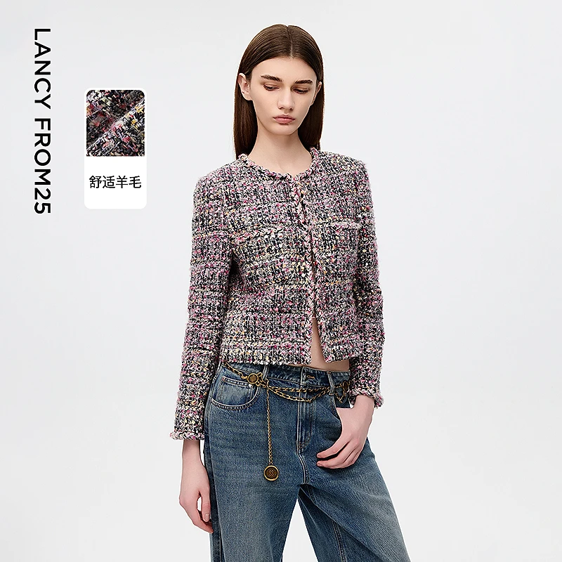 朗姿法式羊毛复古通勤风超好看修身短款外套高级感2025年春季新款