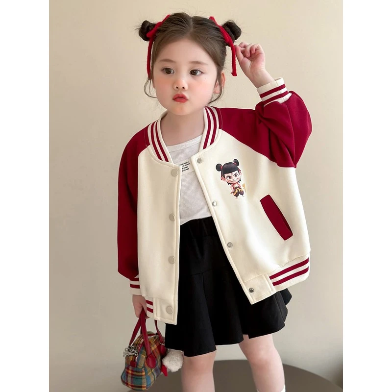 女童棒球服春秋款2025新款时髦洋气女孩宝宝春装外套儿童哪咤服装