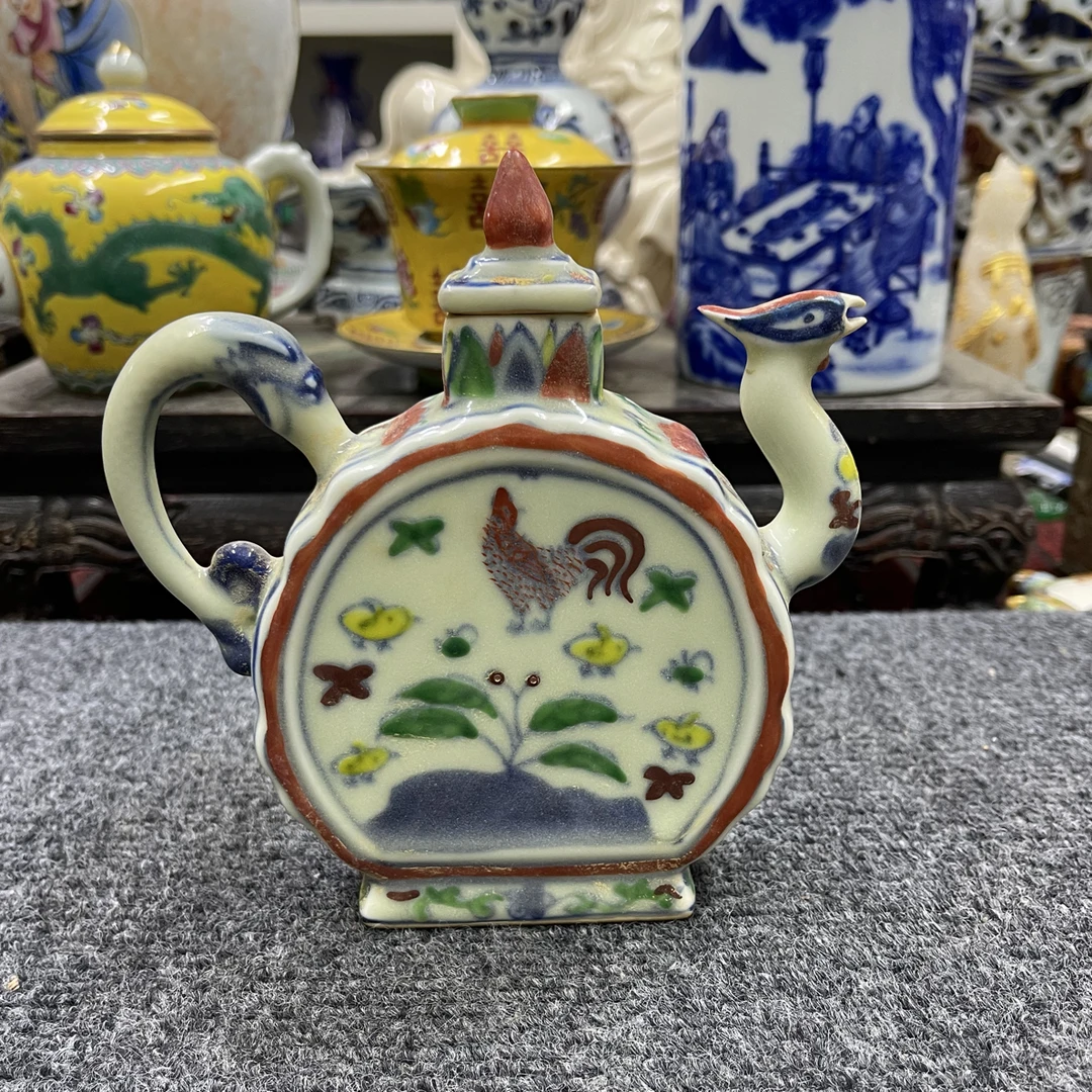 手绘斗彩鸡缸手把壶执壶泡茶壶