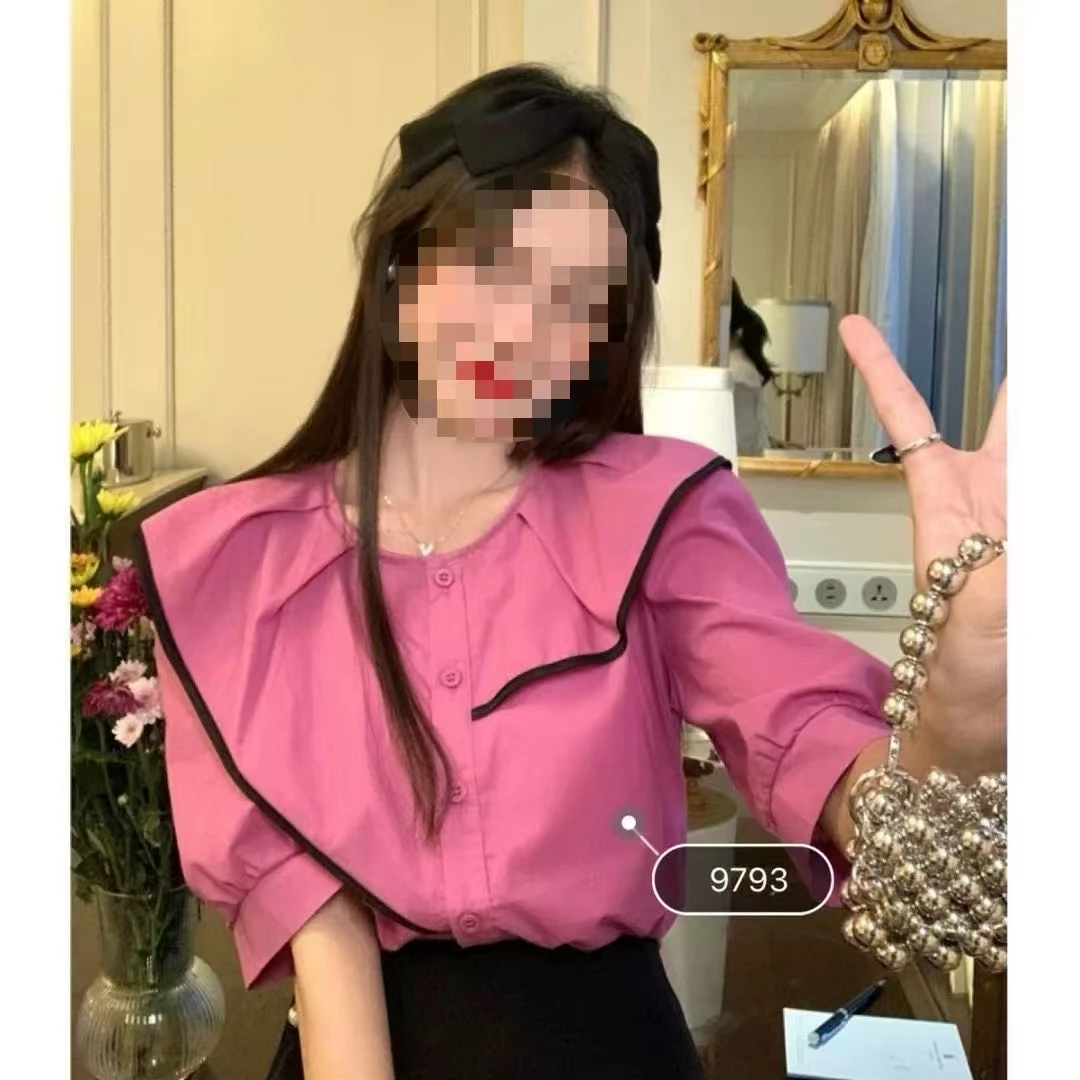 【58】荷叶边泡泡袖小衫不规则