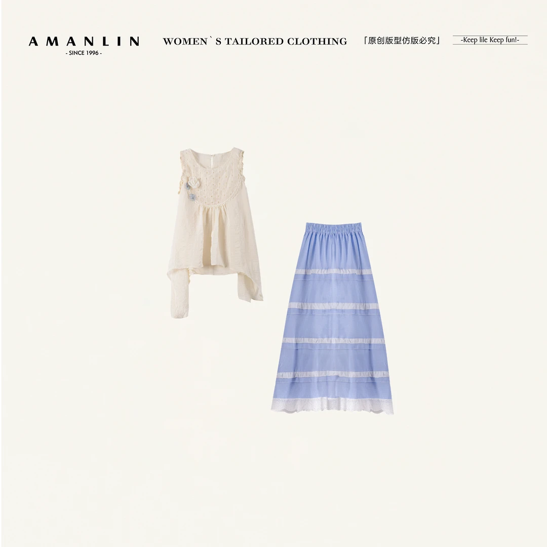 AMANLIN/阿谩琳欧若风不规则防晒衬衫女立体花朵上衣套装D597102
