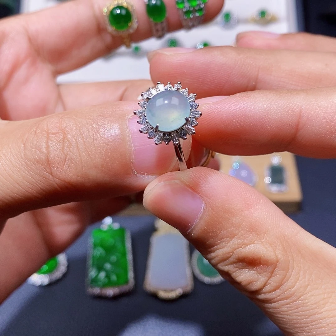 银S925镶嵌戒指翡翠戒指