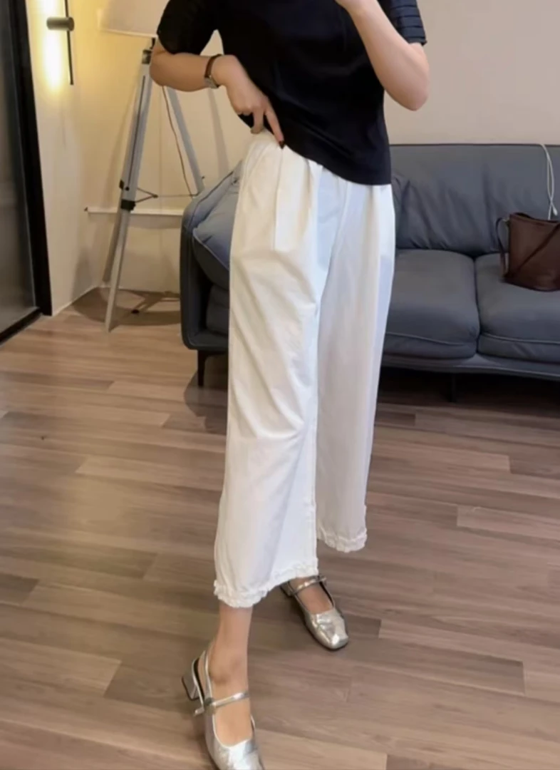 夏季新款 木耳花边阔腿裤 不挑身材 垂感 休闲直筒裤