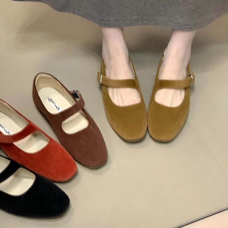 法式复古毛绒浅口单鞋女2025新款春秋平底玛丽珍鞋女