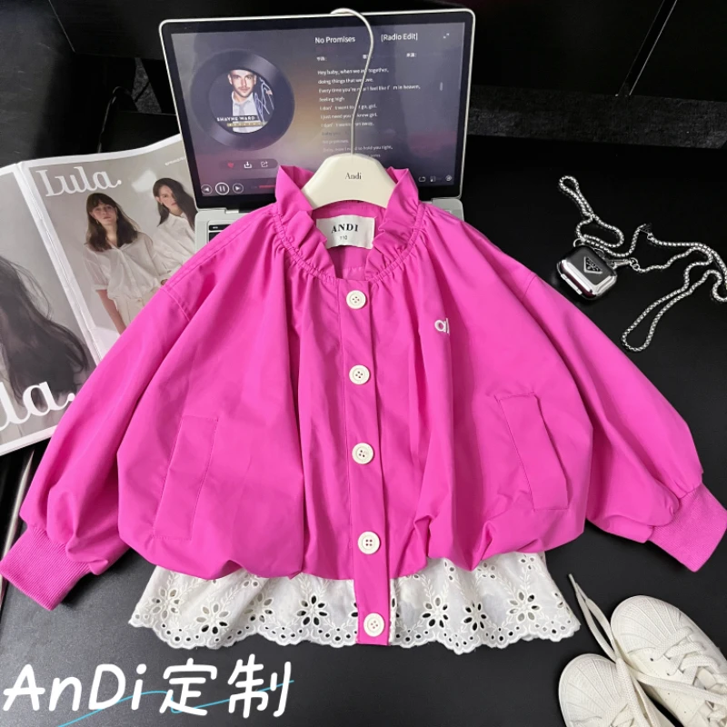〖ANDI〗安迪订制秋季新款女童中大童时尚下摆拼接花边外套4840