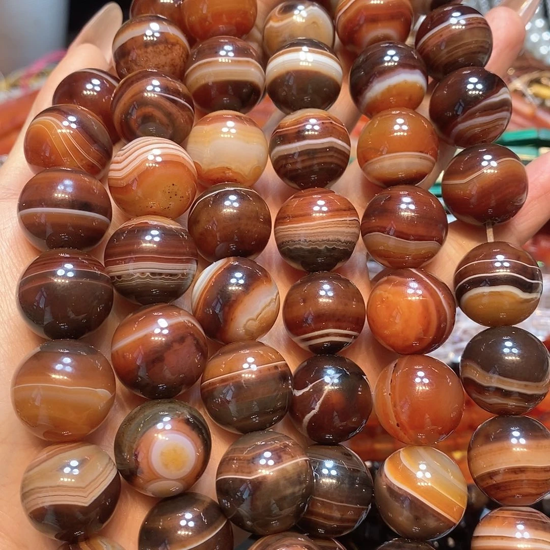 玛瑙/玉髓未镶嵌珠宝半成品18mm梦幻玛瑙线条一条