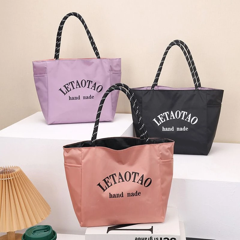 新款妈咪外出手提包简约双面手提袋大容量饭盒上班通勤便携百搭XF