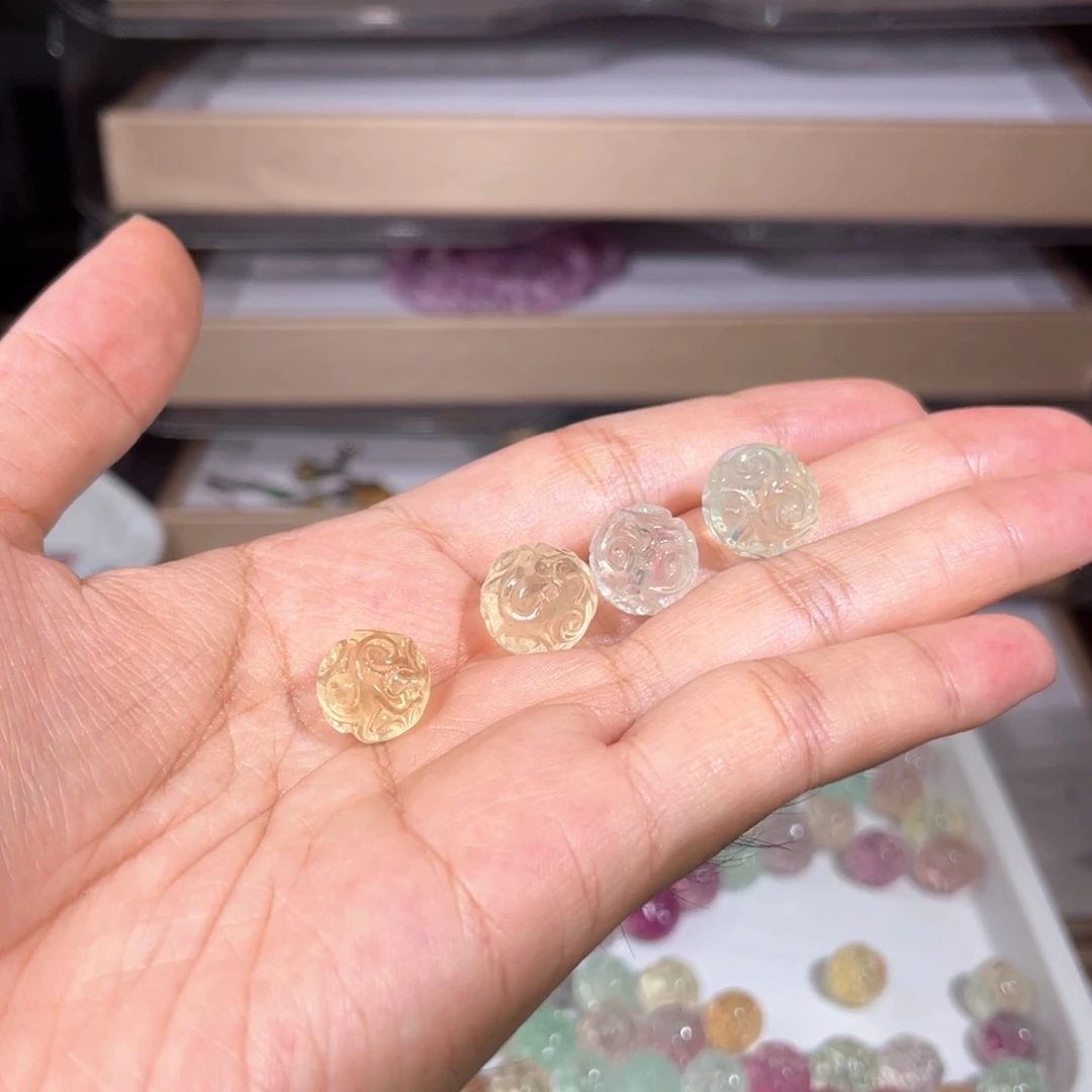 珠宝奇石未镶嵌萤石回纹珠026