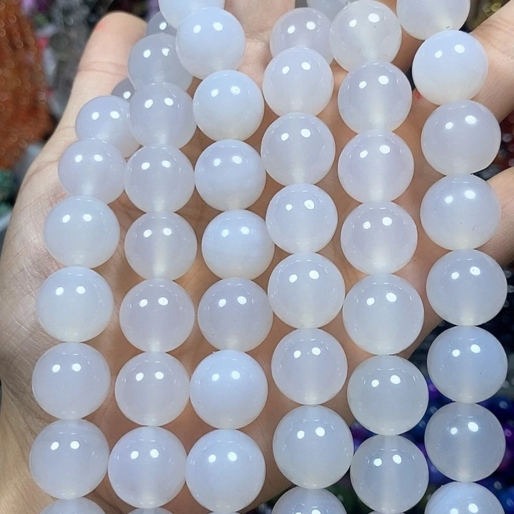 玛瑙/玉髓未镶嵌珠宝半成品A级荔枝冻白玛瑙卡14mm