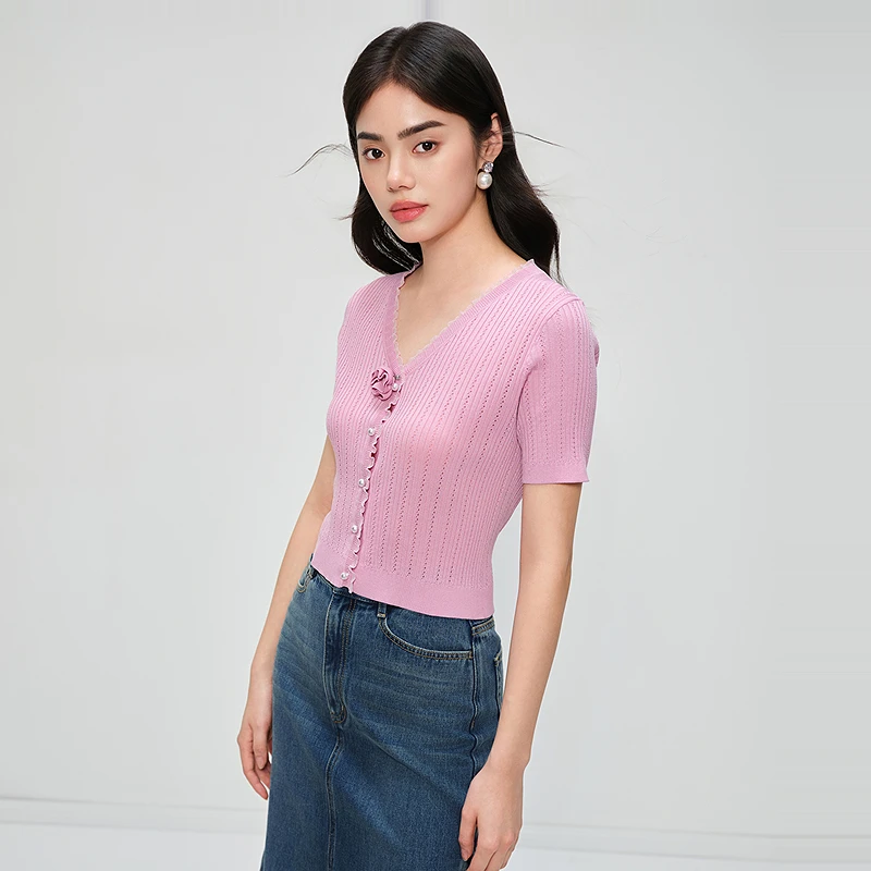 【冰肤玫瑰衫】凉感雪糕丝针织开衫DOUBLOVE贝爱2025春季新款