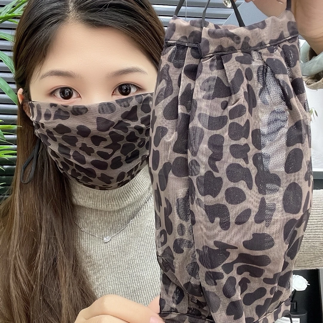 夏季薄款加大版豹纹冰丝网纱透气防晒面罩遮阳防紫外线口罩有弹力