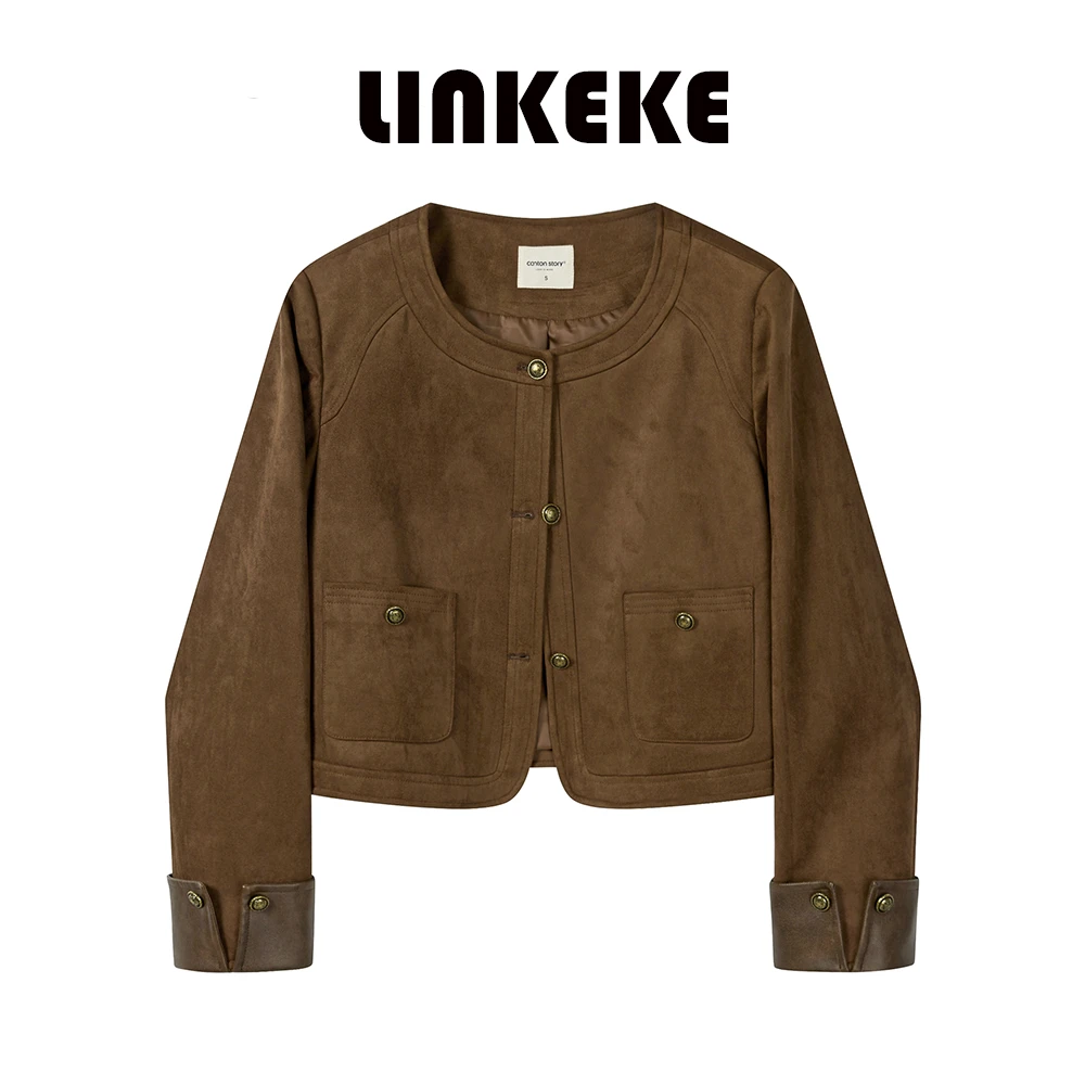 秋季2025新款美拉德时尚复古小众拼接短外套女设计感小众夹克上衣