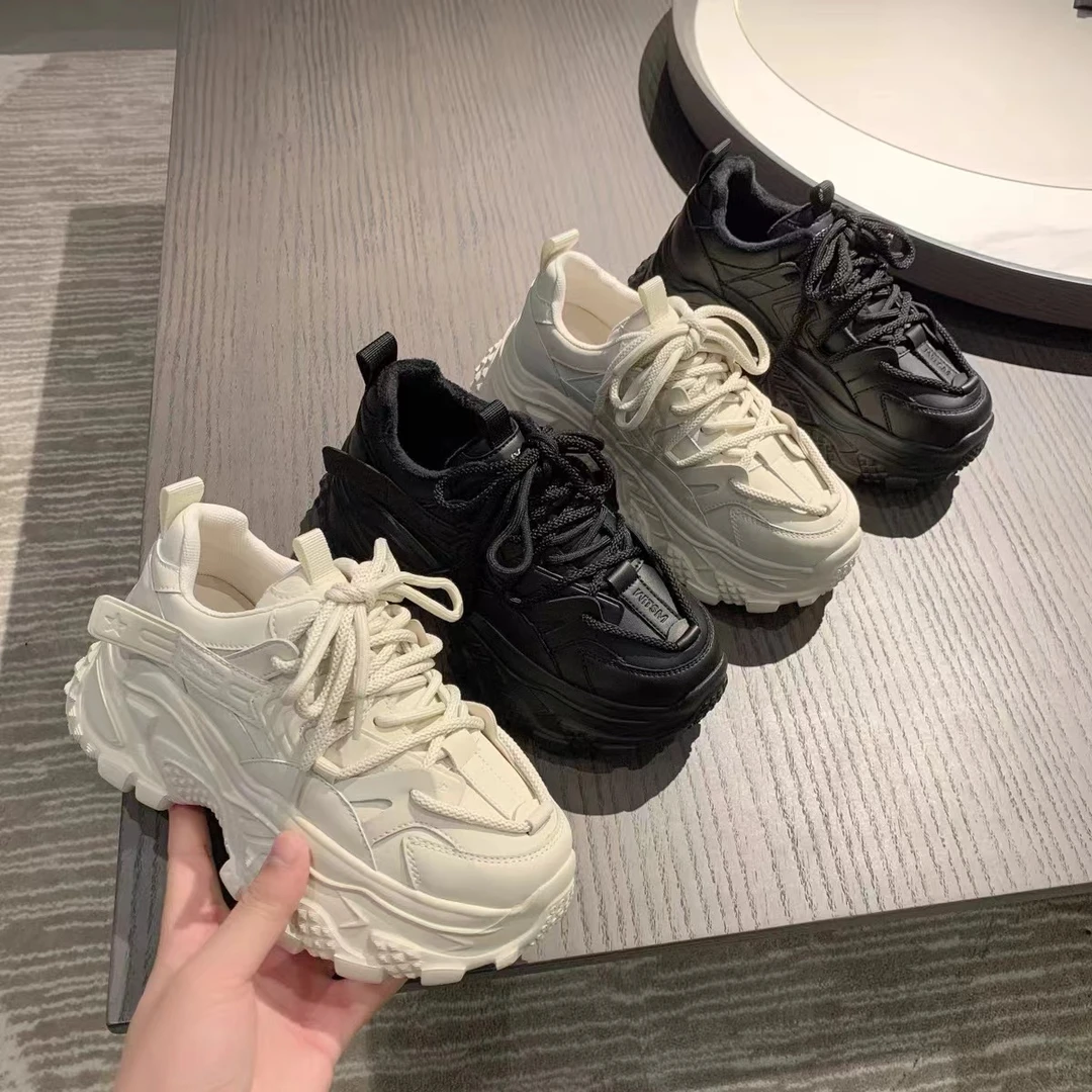 真皮女鞋厚底老爹鞋女款2025新款春秋增高女运动休闲鞋