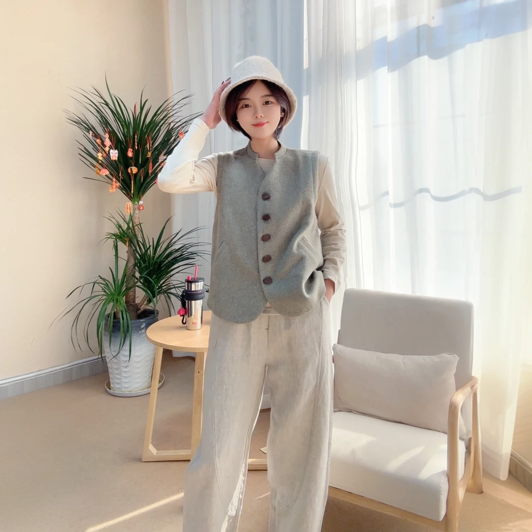 【流年】2025春羊毛时尚宽松百搭外穿纯色保暖马甲气质显瘦马夹173