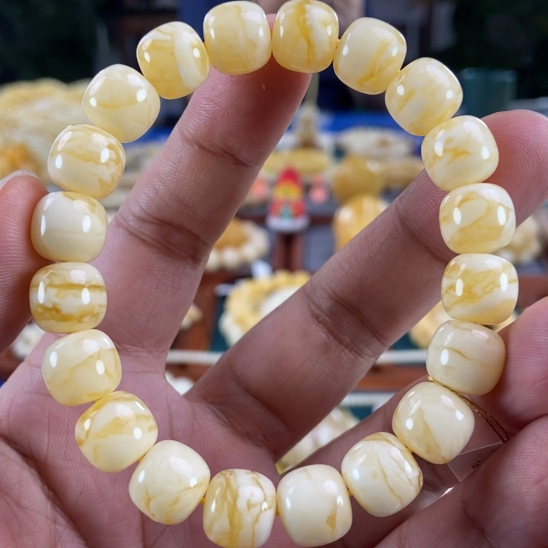 琥珀未镶嵌珠宝奇石11橘底虎皮纹同料串16.3