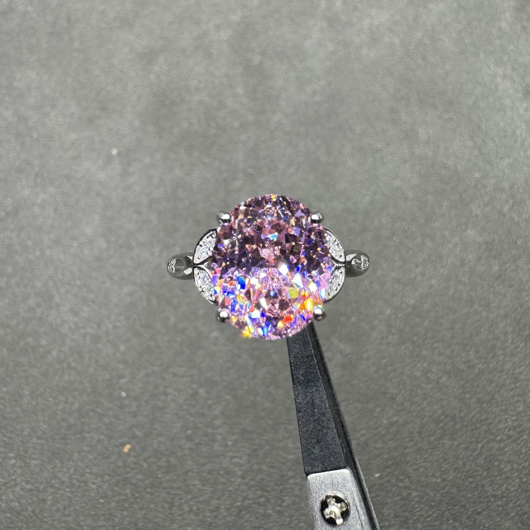 925银戒指 轻奢  s925银 樱花粉色 10*12简约戒指 048