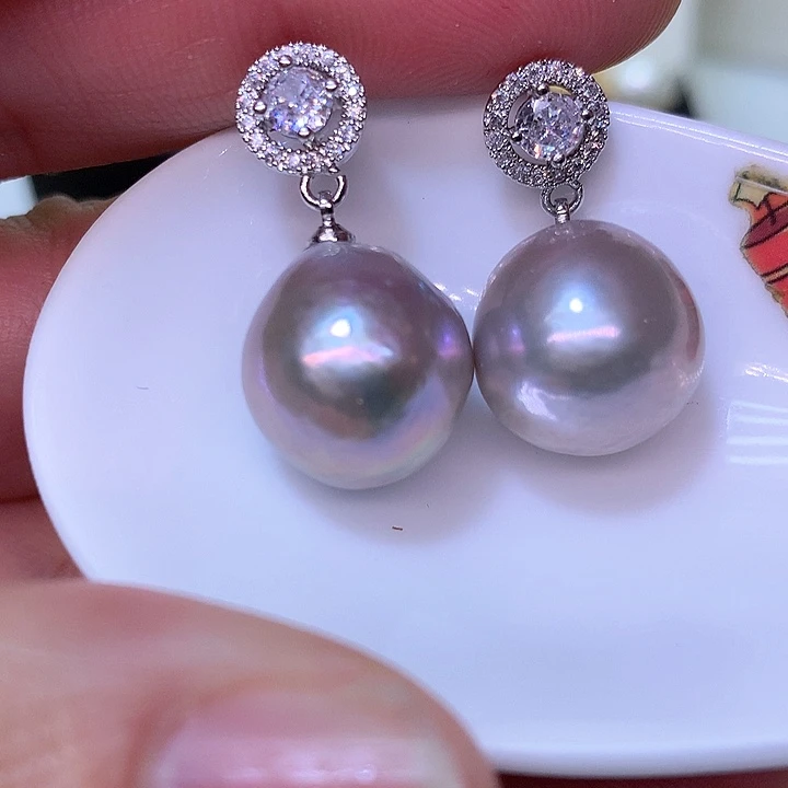 银S925镶嵌耳饰淡水珍珠
