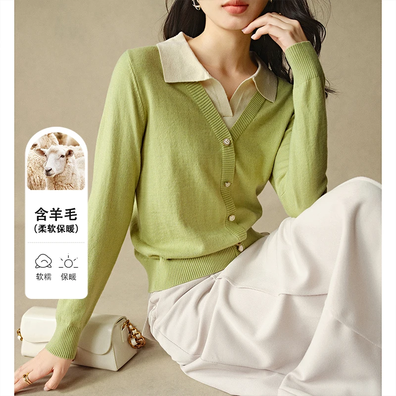 晚白【新品】2025毛衣假两件含针织衫女24083051
