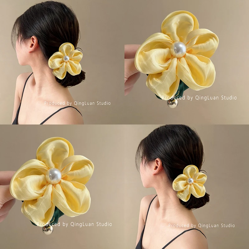 鹅黄玫瑰~甜美花朵铃铛发圈女气质高级感丸子头扎发头绳旅行发绳