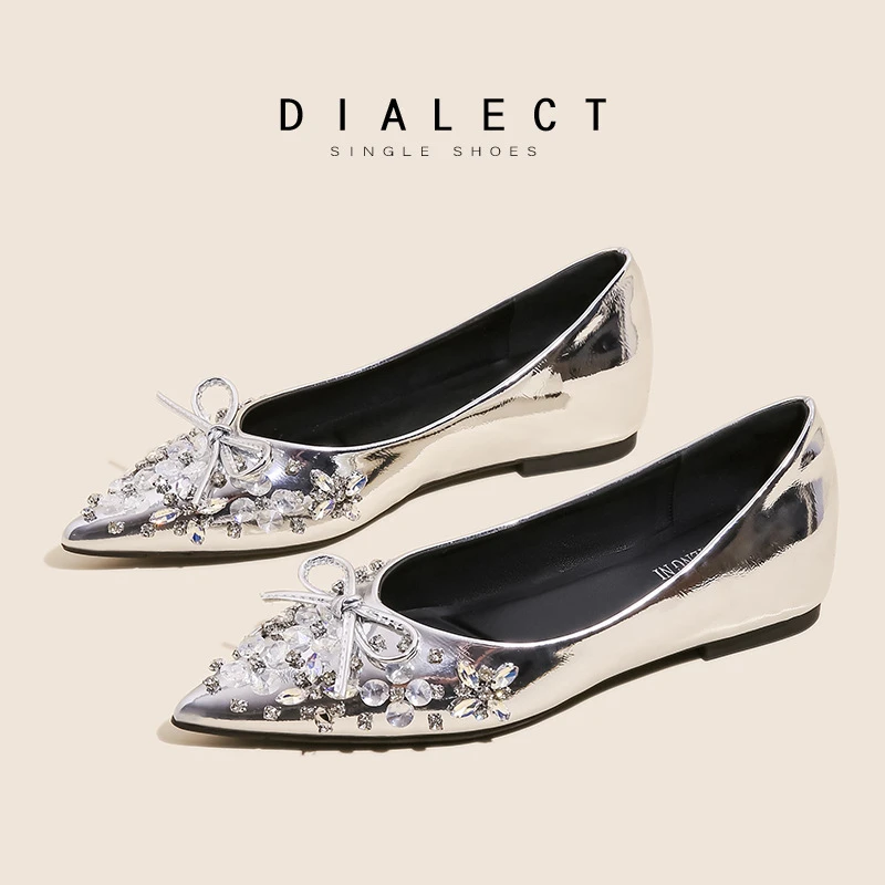 2025春夏新款韩版法式尖头水钻结气质百搭瓢鞋浅口内单鞋2222-3