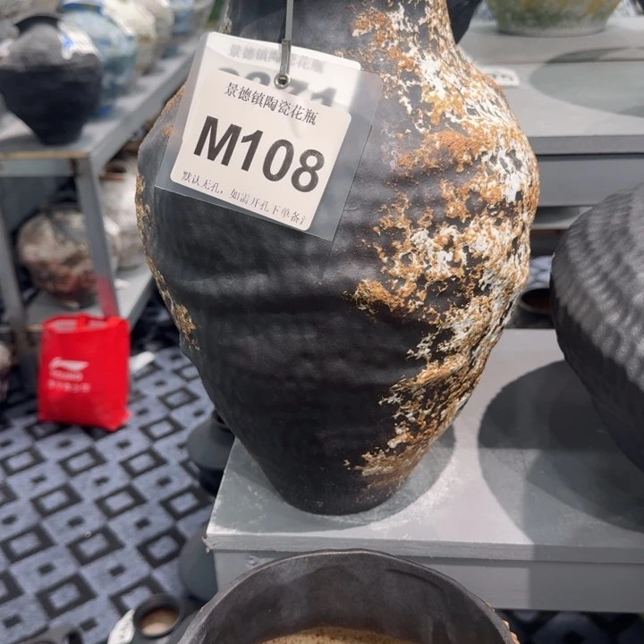袁***瓷片景德镇高温花器编码108高37口10默认无孔