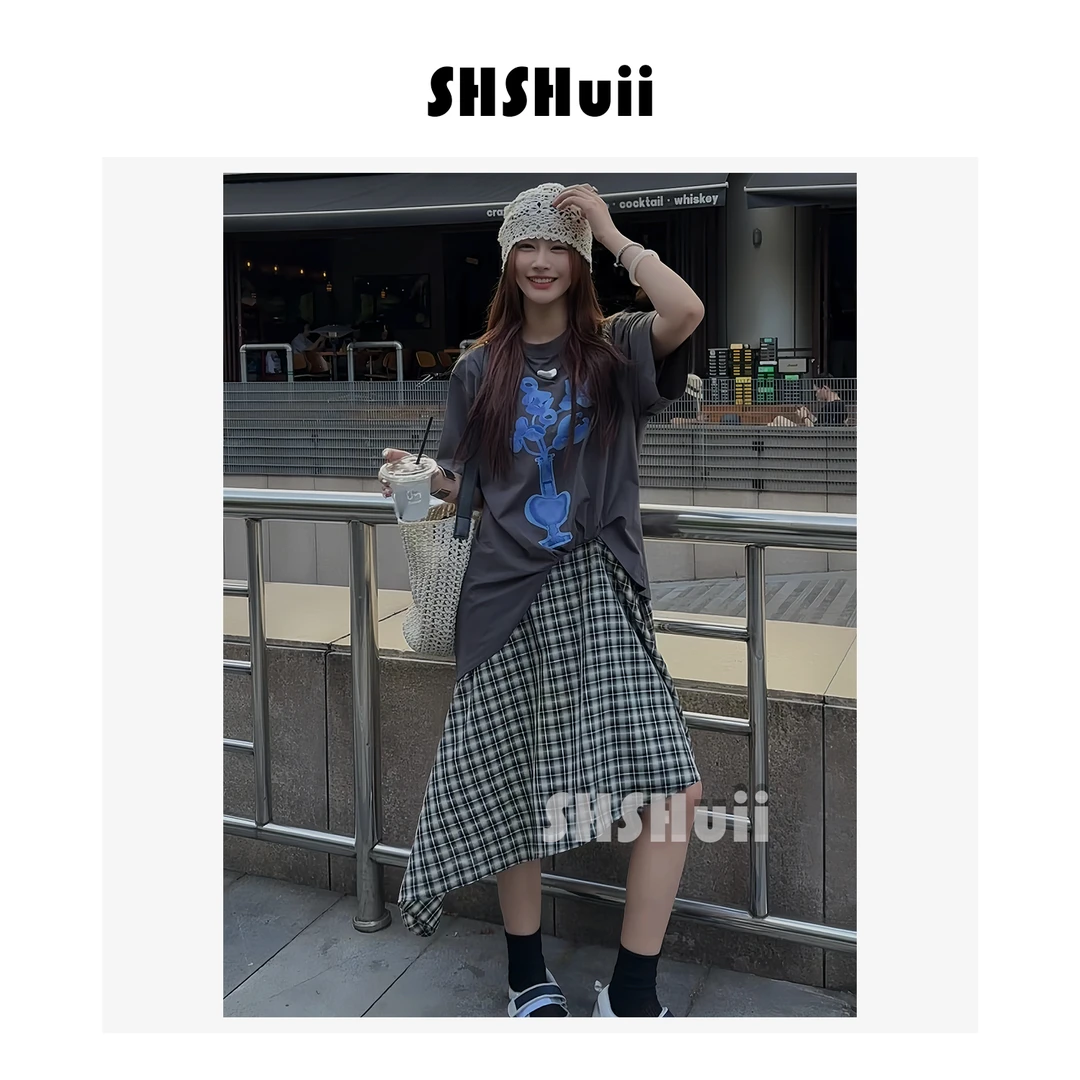 SSHuii【夏日序曲】圆领印花短袖拼接连衣裙中长裙