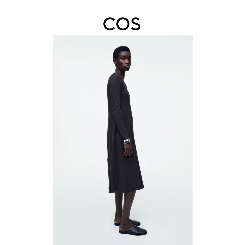COS女装 修身版型罗纹针织连衣裙藏青色2025春季新品1276139001